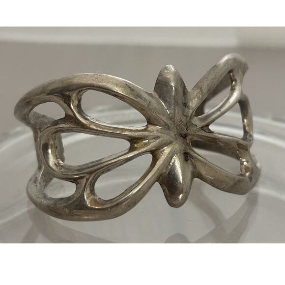 Vintage Navajo Sand Cast Butterfly Sterling Silver Cuff Bracelet 50g - Picture 4 of 5